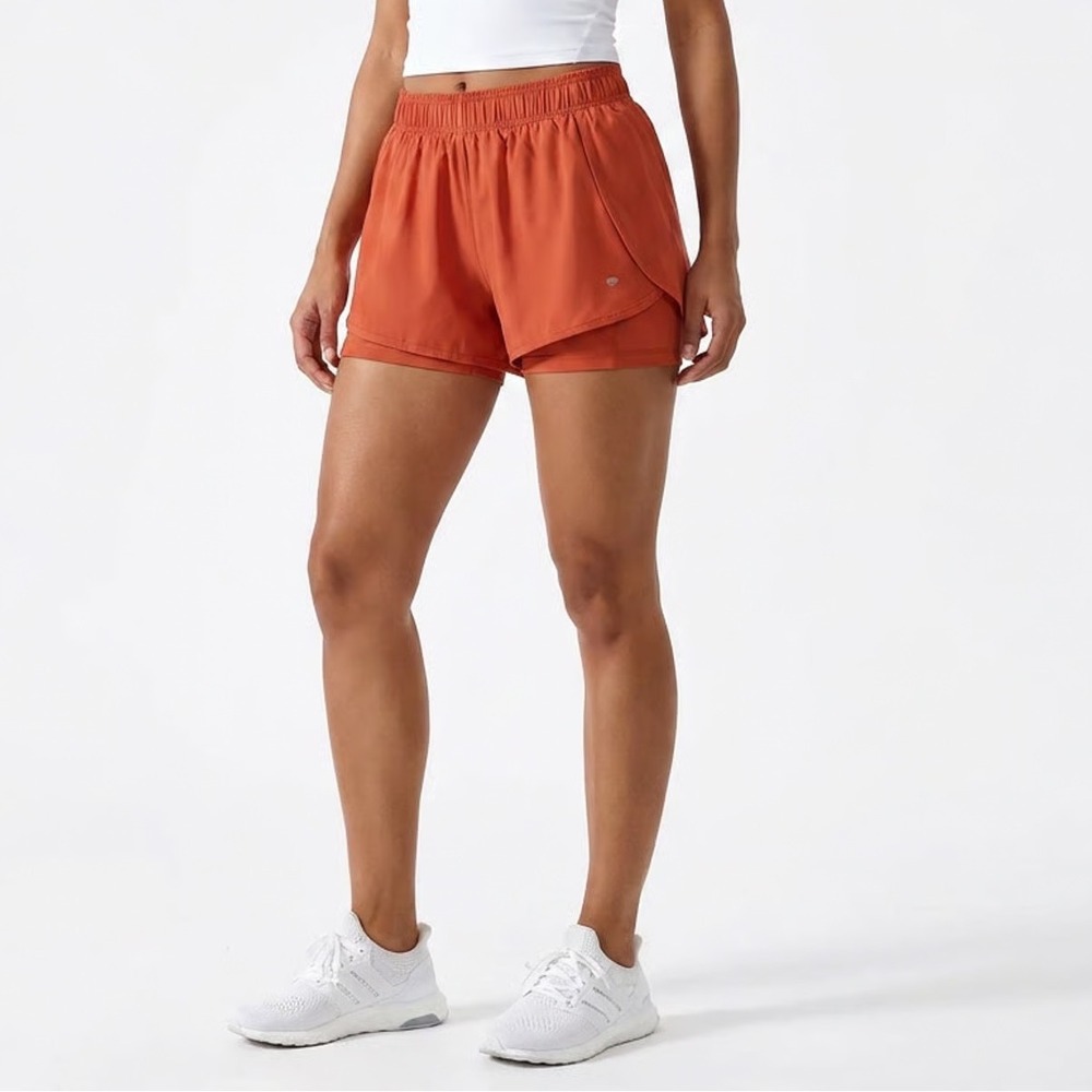 LEG3ND Womens 2-in-1 Running Shorts Rust Orange Double Layer Athletic Size L